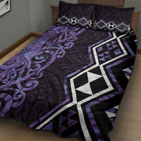 Purple Aotearoa Quilt Bed Set Taniko Motifs With Paua Shell Kowhaiwhai