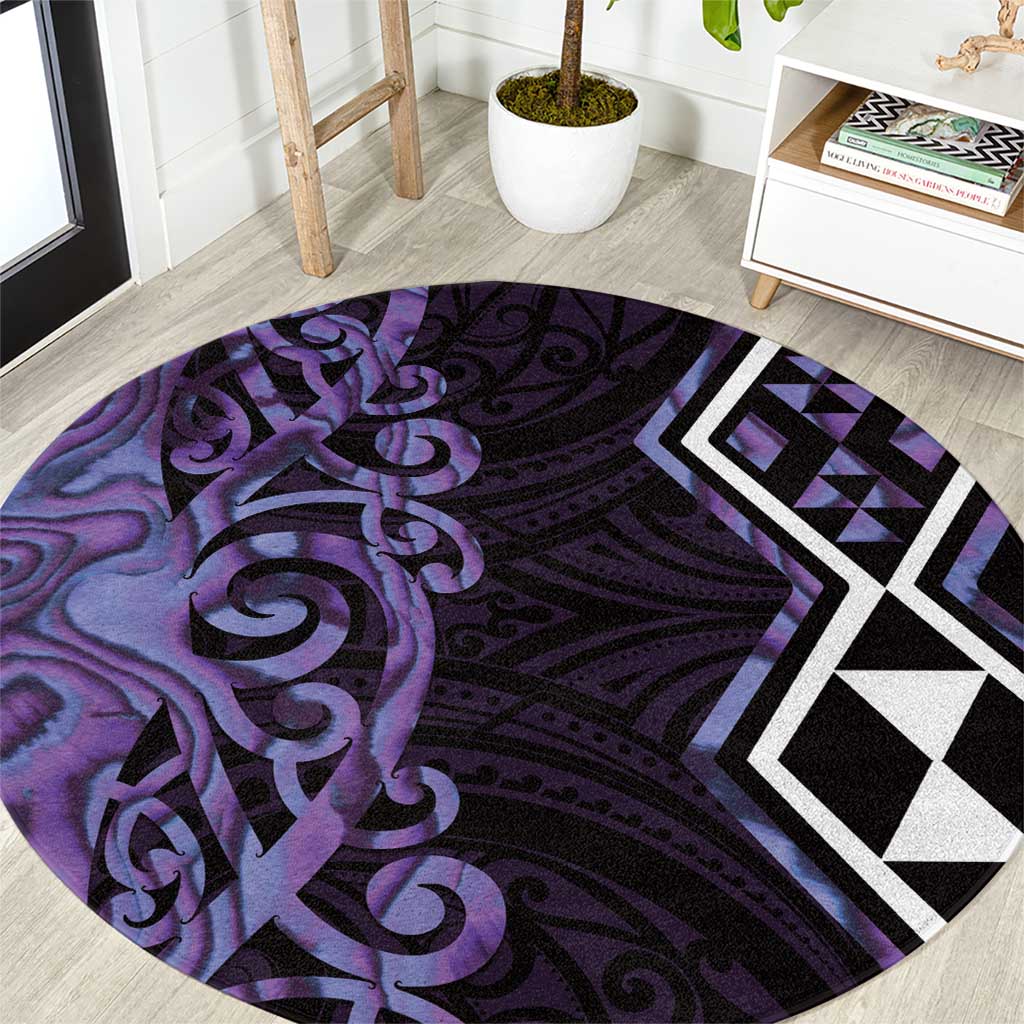 Purple Aotearoa Round Carpet Taniko Motifs With Paua Shell Kowhaiwhai LT14 Purple - Polynesian Pride