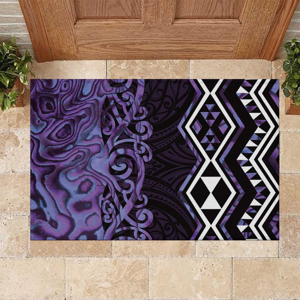 Purple Aotearoa Rubber Doormat Taniko Motifs With Paua Shell Kowhaiwhai LT14 Purple - Polynesian Pride