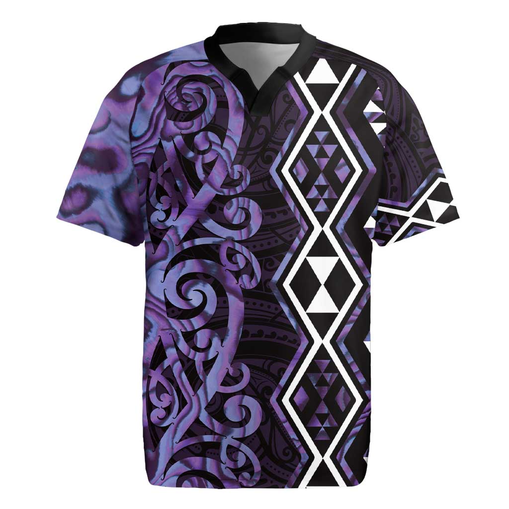 Purple Aotearoa Rugby Jersey Taniko Motifs With Paua Shell Kowhaiwhai