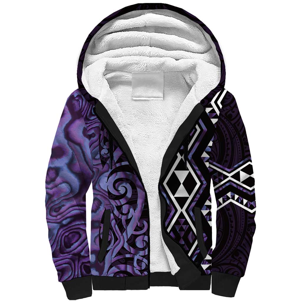 Purple Aotearoa Sherpa Hoodie Taniko Motifs With Paua Shell Kowhaiwhai