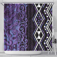 Purple Aotearoa Shower Curtain Taniko Motifs With Paua Shell Kowhaiwhai