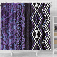 Purple Aotearoa Shower Curtain Taniko Motifs With Paua Shell Kowhaiwhai