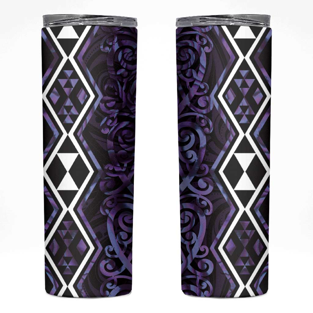 Purple Aotearoa Skinny Tumbler Taniko Motifs With Paua Shell Kowhaiwhai