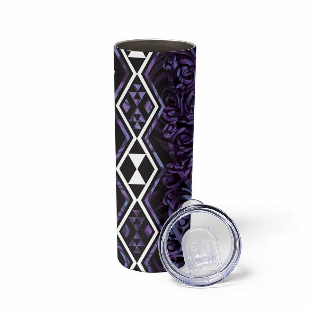 Purple Aotearoa Skinny Tumbler Taniko Motifs With Paua Shell Kowhaiwhai
