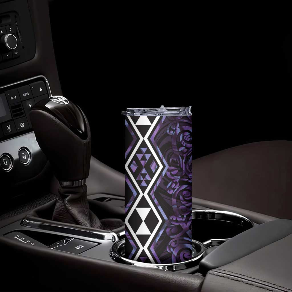 Purple Aotearoa Skinny Tumbler Taniko Motifs With Paua Shell Kowhaiwhai