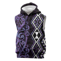 Purple Aotearoa Sleeveless Hoodie Taniko Motifs With Paua Shell Kowhaiwhai - Polynesian Pride