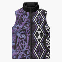 Purple Aotearoa Sleeveless Puffer Jacket Taniko Motifs With Paua Shell Kowhaiwhai - Polynesian Pride