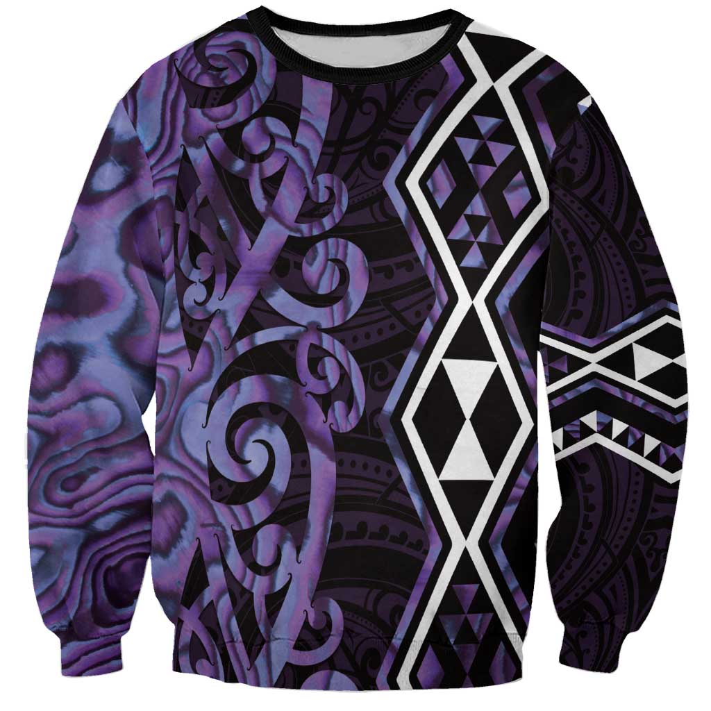 Purple Aotearoa Sweatshirt Taniko Motifs With Paua Shell Kowhaiwhai LT14 Unisex Purple - Polynesian Pride