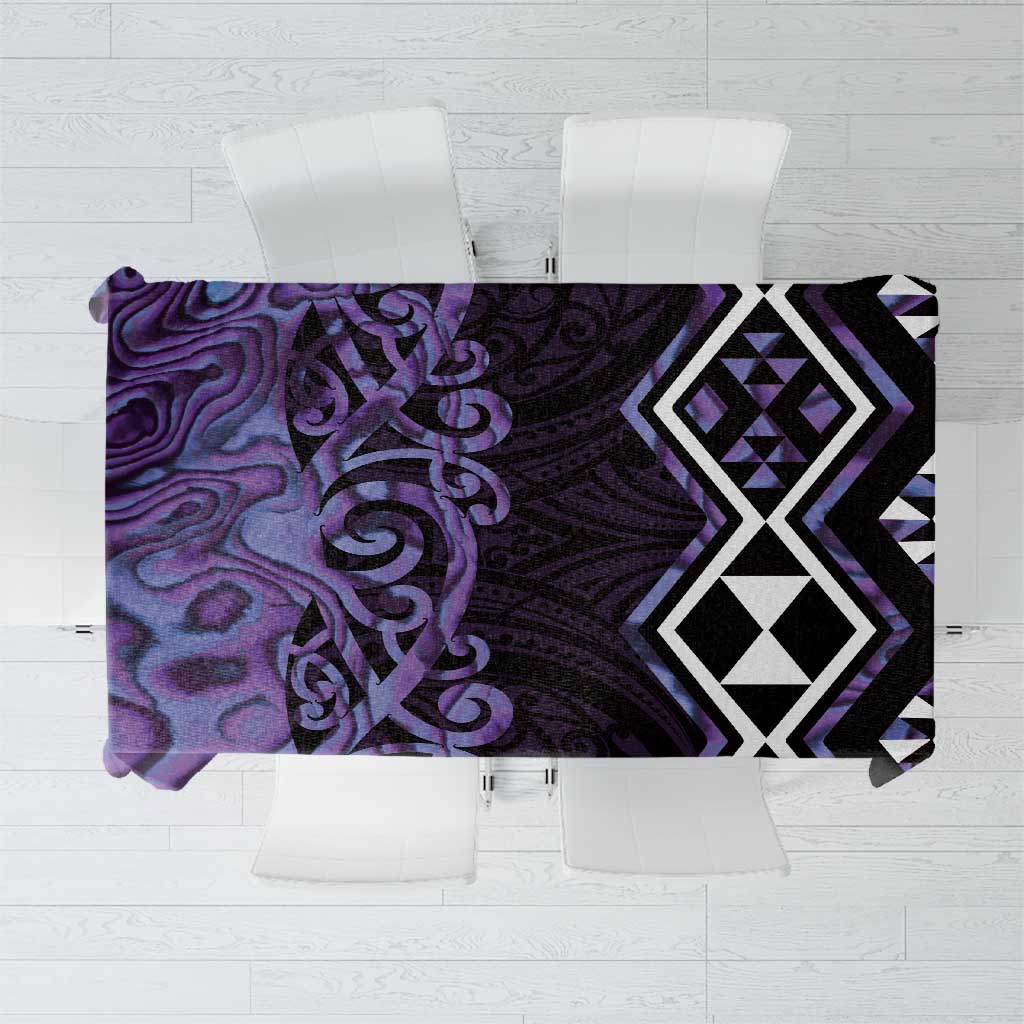Purple Aotearoa Tablecloth Taniko Motifs With Paua Shell Kowhaiwhai