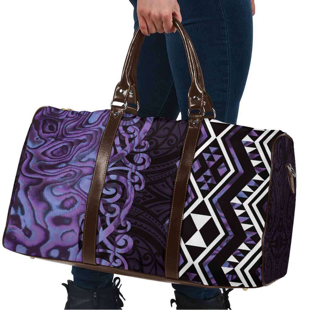 Purple Aotearoa Travel Bag Taniko Motifs With Paua Shell Kowhaiwhai - Polynesian Pride