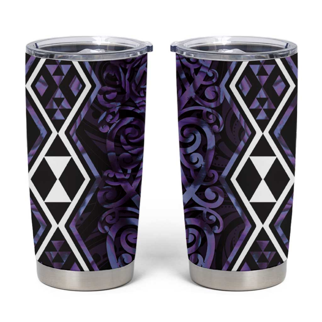 Purple Aotearoa Tumbler Cup Taniko Motifs With Paua Shell Kowhaiwhai