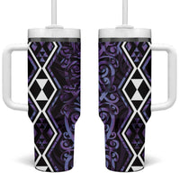 Purple Aotearoa Tumbler With Handle Taniko Motifs With Paua Shell Kowhaiwhai