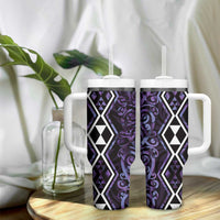 Purple Aotearoa Tumbler With Handle Taniko Motifs With Paua Shell Kowhaiwhai