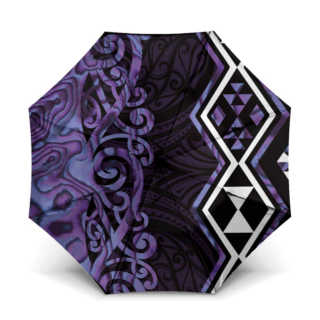 Purple Aotearoa Umbrella Taniko Motifs With Paua Shell Kowhaiwhai - Polynesian Pride