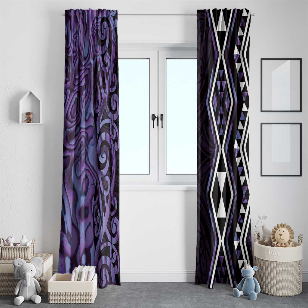 Purple Aotearoa Window Curtain Taniko Motifs With Paua Shell Kowhaiwhai