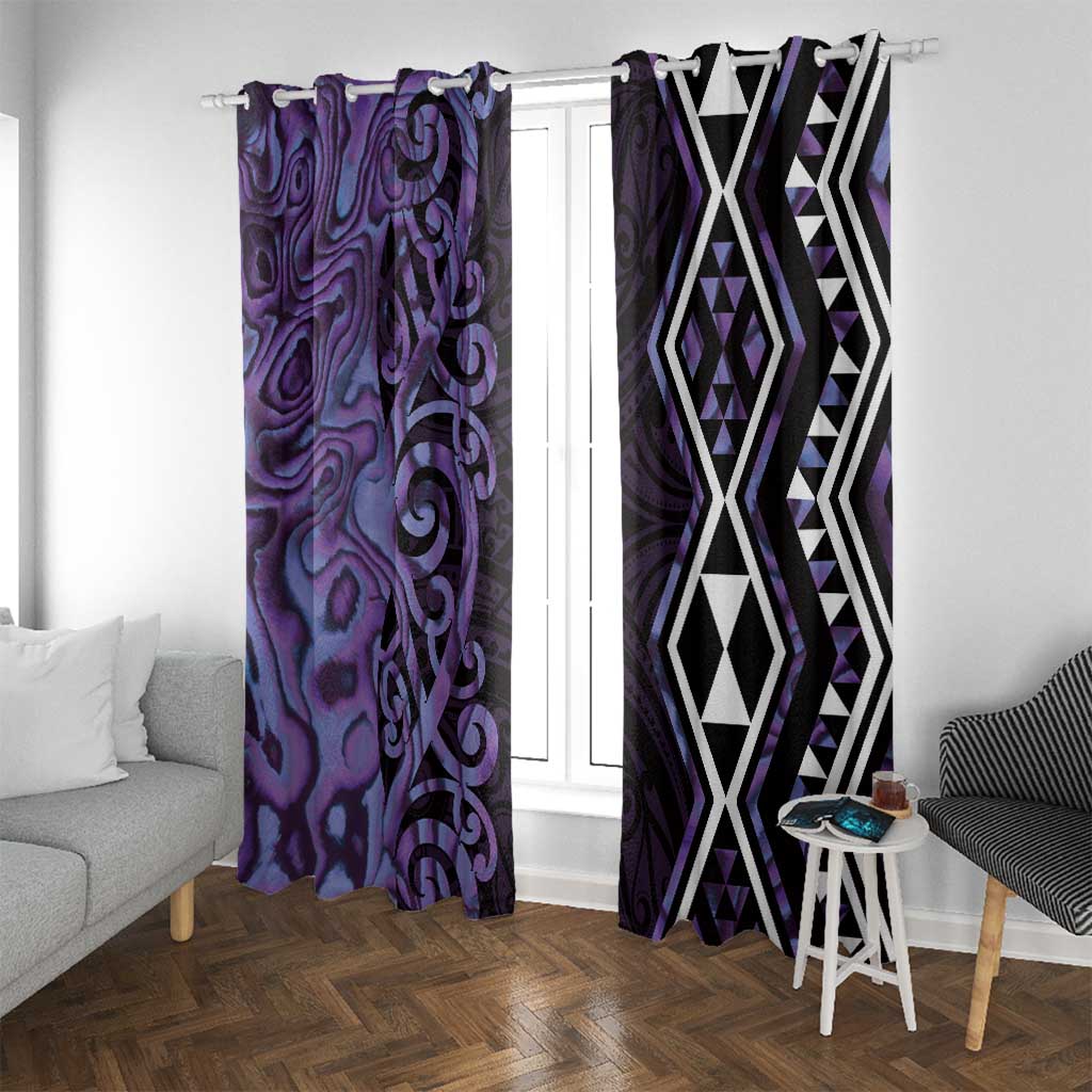 Purple Aotearoa Window Curtain Taniko Motifs With Paua Shell Kowhaiwhai