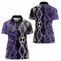 Purple Aotearoa Women Polo Shirt Taniko Motifs With Paua Shell Kowhaiwhai