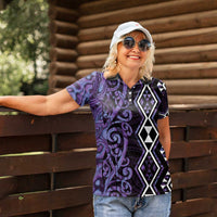 Purple Aotearoa Women Polo Shirt Taniko Motifs With Paua Shell Kowhaiwhai