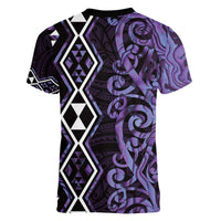 Purple Aotearoa Women V-Neck T-Shirt Taniko Motifs With Paua Shell Kowhaiwhai LT14 - Polynesian Pride