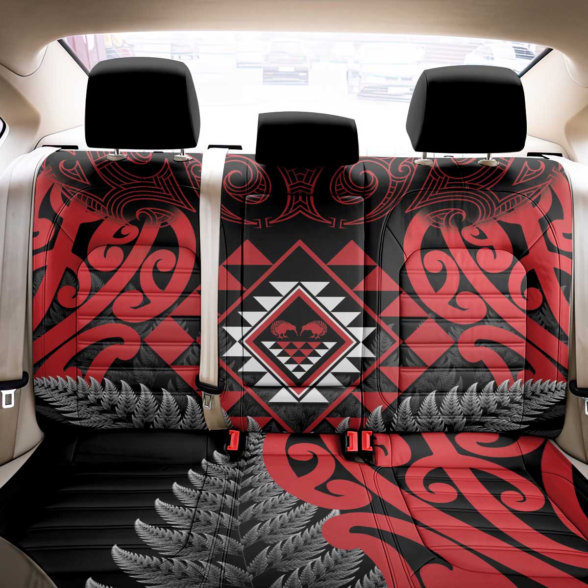 Aotearoa Kiwi Taniko Back Car Seat Cover Silver Fern With Maori Koru Pattern LT14 - Polynesian Pride