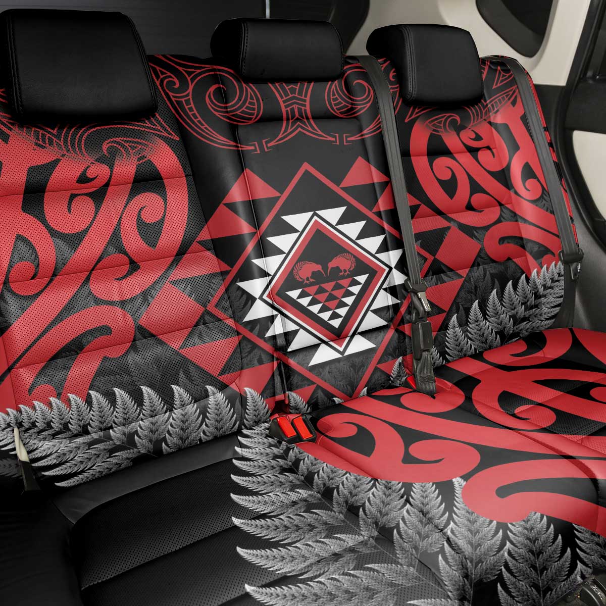 Aotearoa Kiwi Taniko Back Car Seat Cover Silver Fern With Maori Koru Pattern LT14 - Polynesian Pride