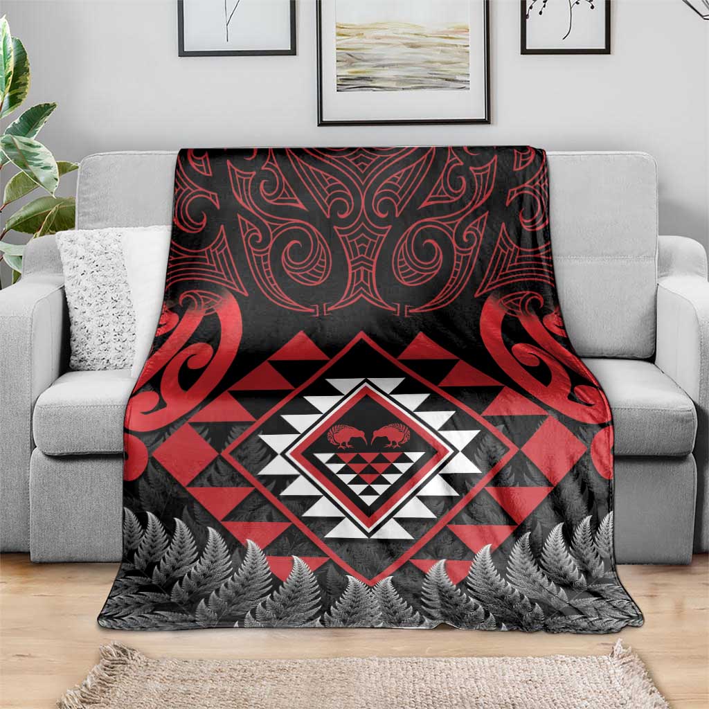 Aotearoa Kiwi Taniko Blanket Silver Fern With Maori Koru Pattern
