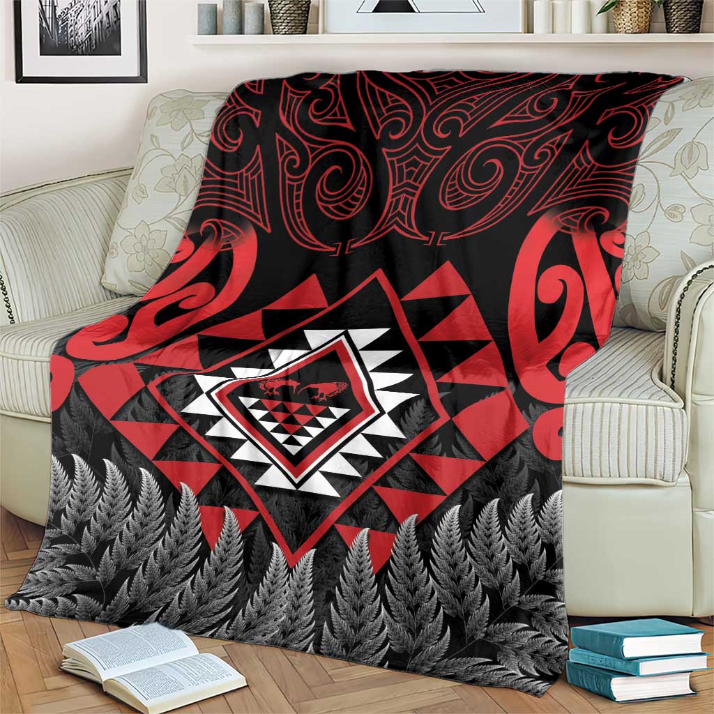 Aotearoa Kiwi Taniko Blanket Silver Fern With Maori Koru Pattern