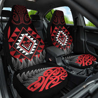Aotearoa Kiwi Taniko Car Seat Cover Silver Fern With Maori Koru Pattern LT14 One Size Red - Polynesian Pride