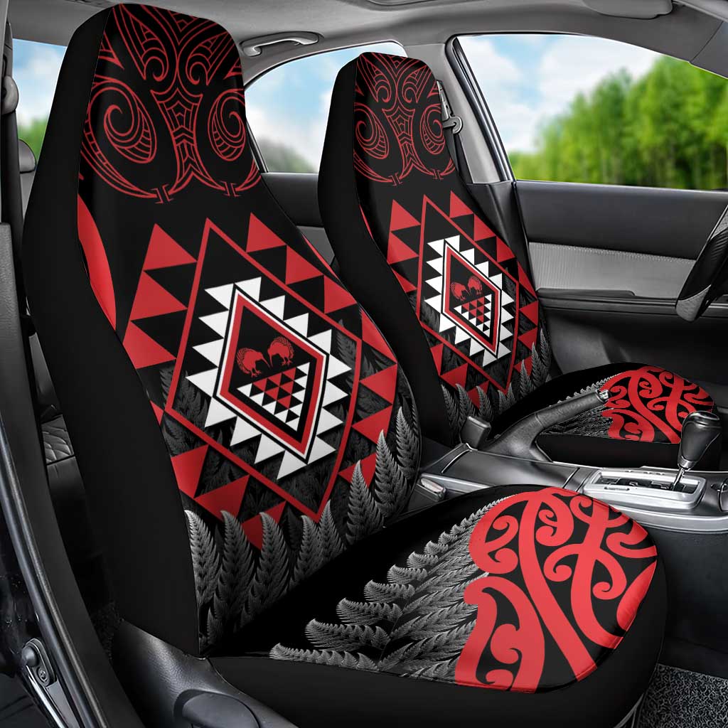 Aotearoa Kiwi Taniko Car Seat Cover Silver Fern With Maori Koru Pattern LT14 - Polynesian Pride