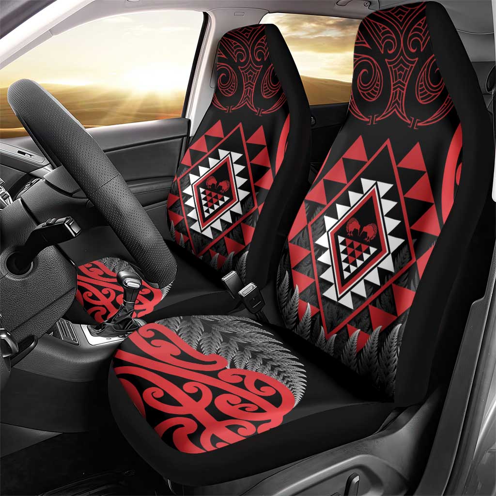 Aotearoa Kiwi Taniko Car Seat Cover Silver Fern With Maori Koru Pattern LT14 - Polynesian Pride