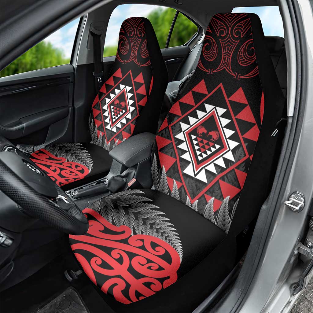 Aotearoa Kiwi Taniko Car Seat Cover Silver Fern With Maori Koru Pattern LT14 - Polynesian Pride