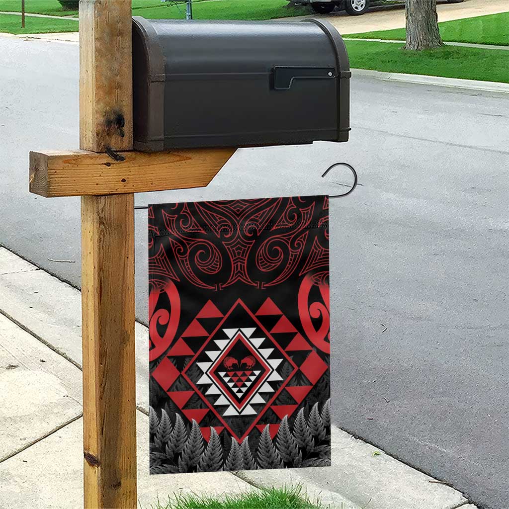 Aotearoa Kiwi Taniko Garden Flag Silver Fern With Maori Koru Pattern