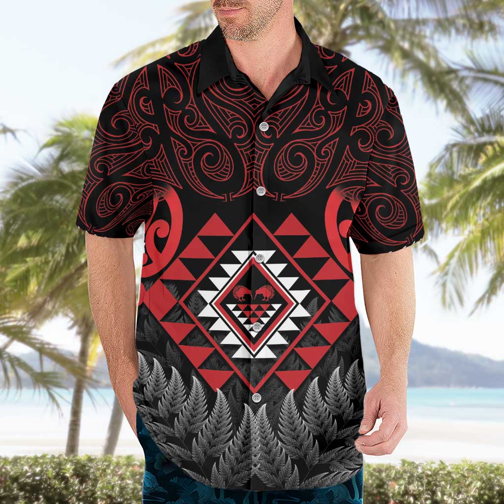 Aotearoa Kiwi Taniko Hawaiian Shirt Silver Fern With Maori Koru Pattern