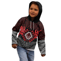 Aotearoa Kiwi Taniko Kid Hoodie Silver Fern With Maori Koru Pattern LT14 - Polynesian Pride