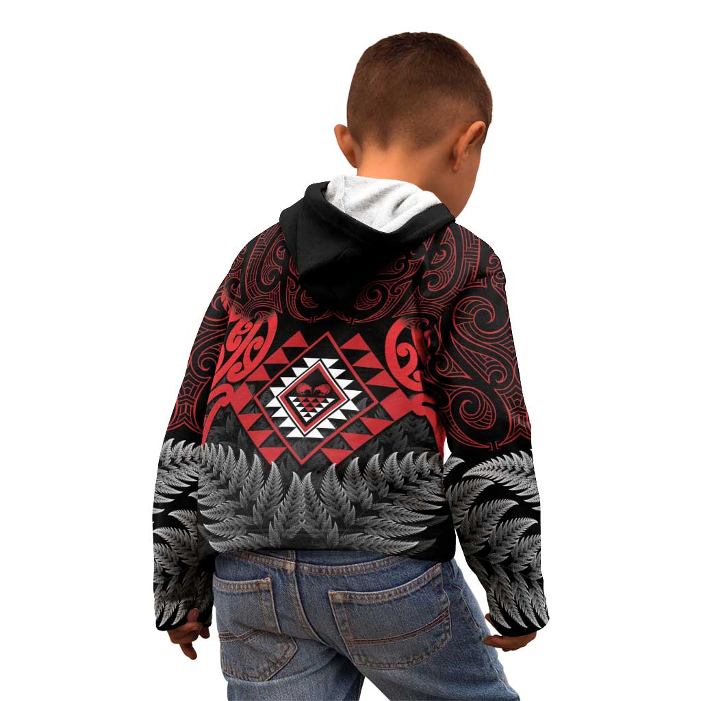 Aotearoa Kiwi Taniko Kid Hoodie Silver Fern With Maori Koru Pattern LT14 - Polynesian Pride