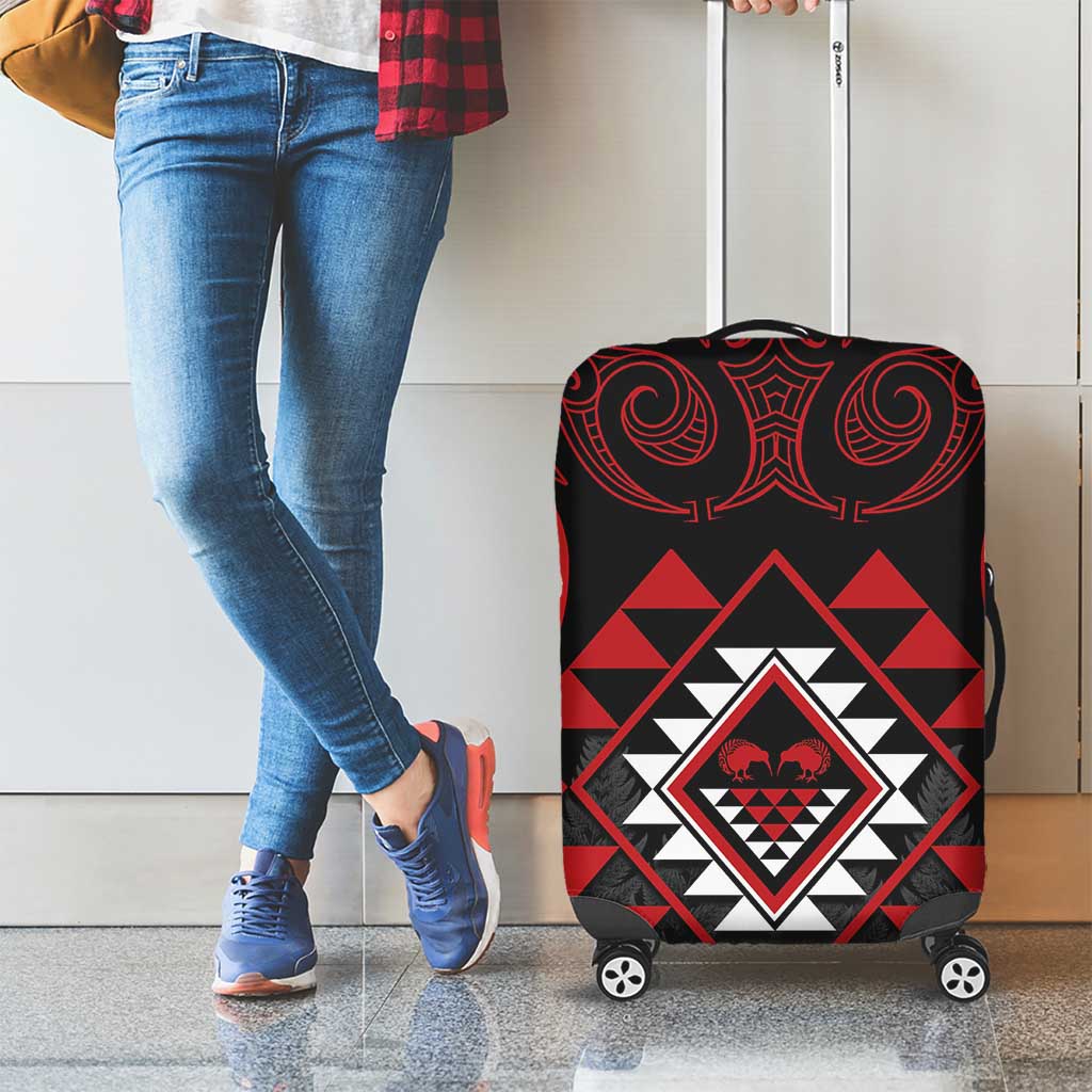 Aotearoa Kiwi Taniko Luggage Cover Silver Fern With Maori Koru Pattern