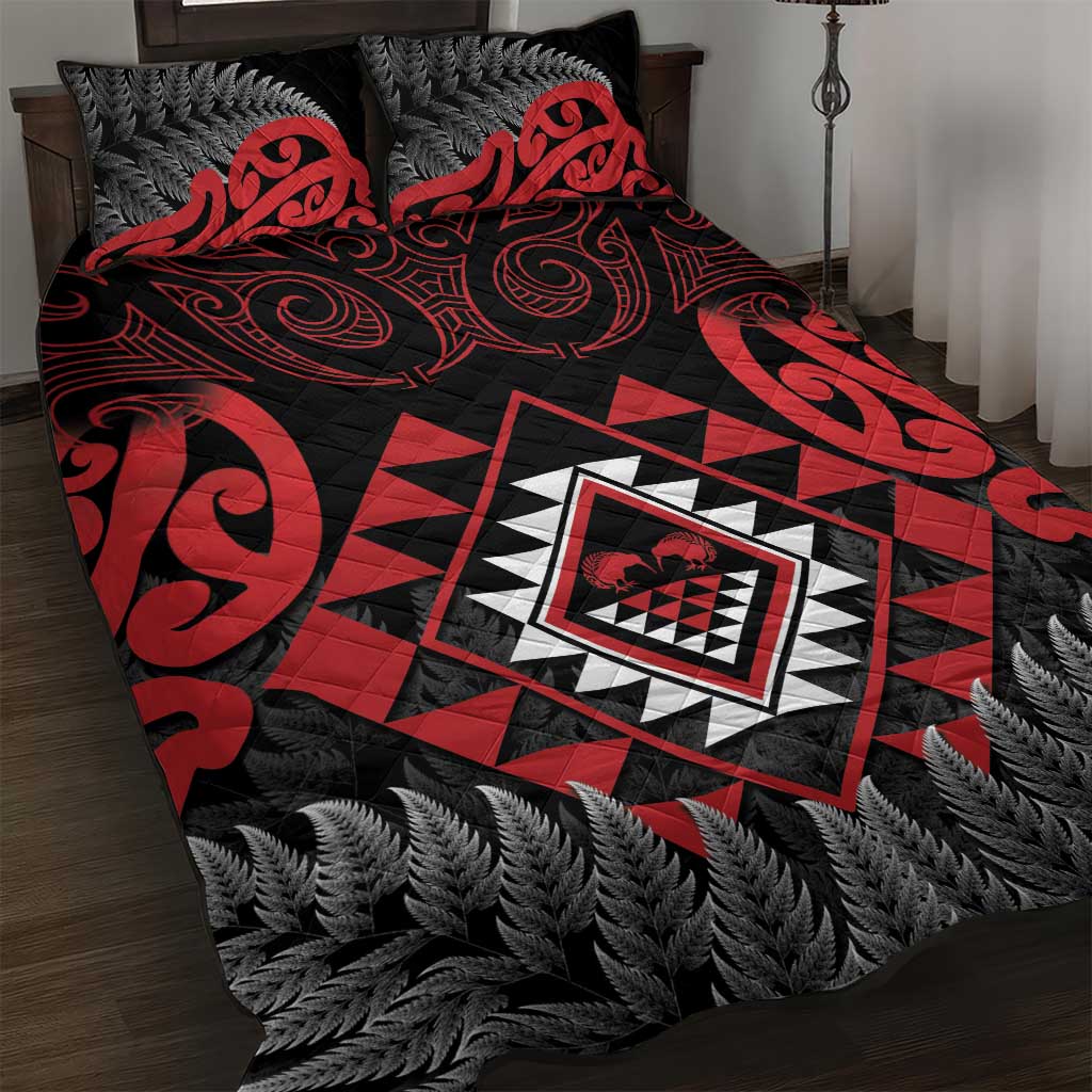 Aotearoa Kiwi Taniko Quilt Bed Set Silver Fern With Maori Koru Pattern