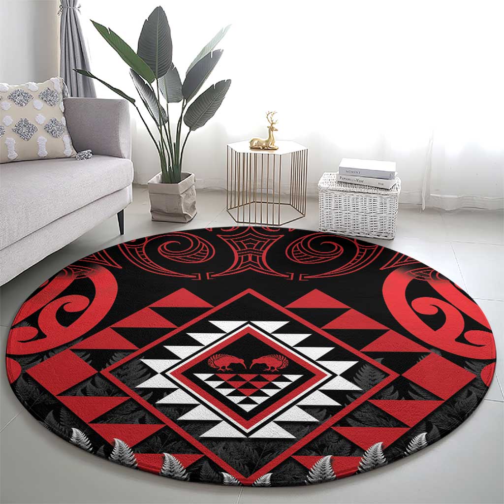 Aotearoa Kiwi Taniko Round Carpet Silver Fern With Maori Koru Pattern LT14 - Polynesian Pride