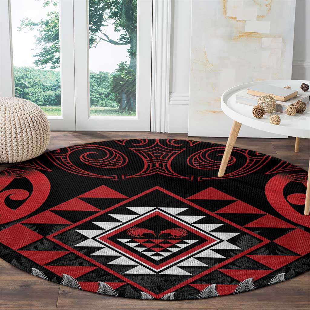 Aotearoa Kiwi Taniko Round Carpet Silver Fern With Maori Koru Pattern LT14 - Polynesian Pride