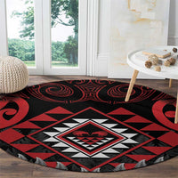 Aotearoa Kiwi Taniko Round Carpet Silver Fern With Maori Koru Pattern LT14 - Polynesian Pride
