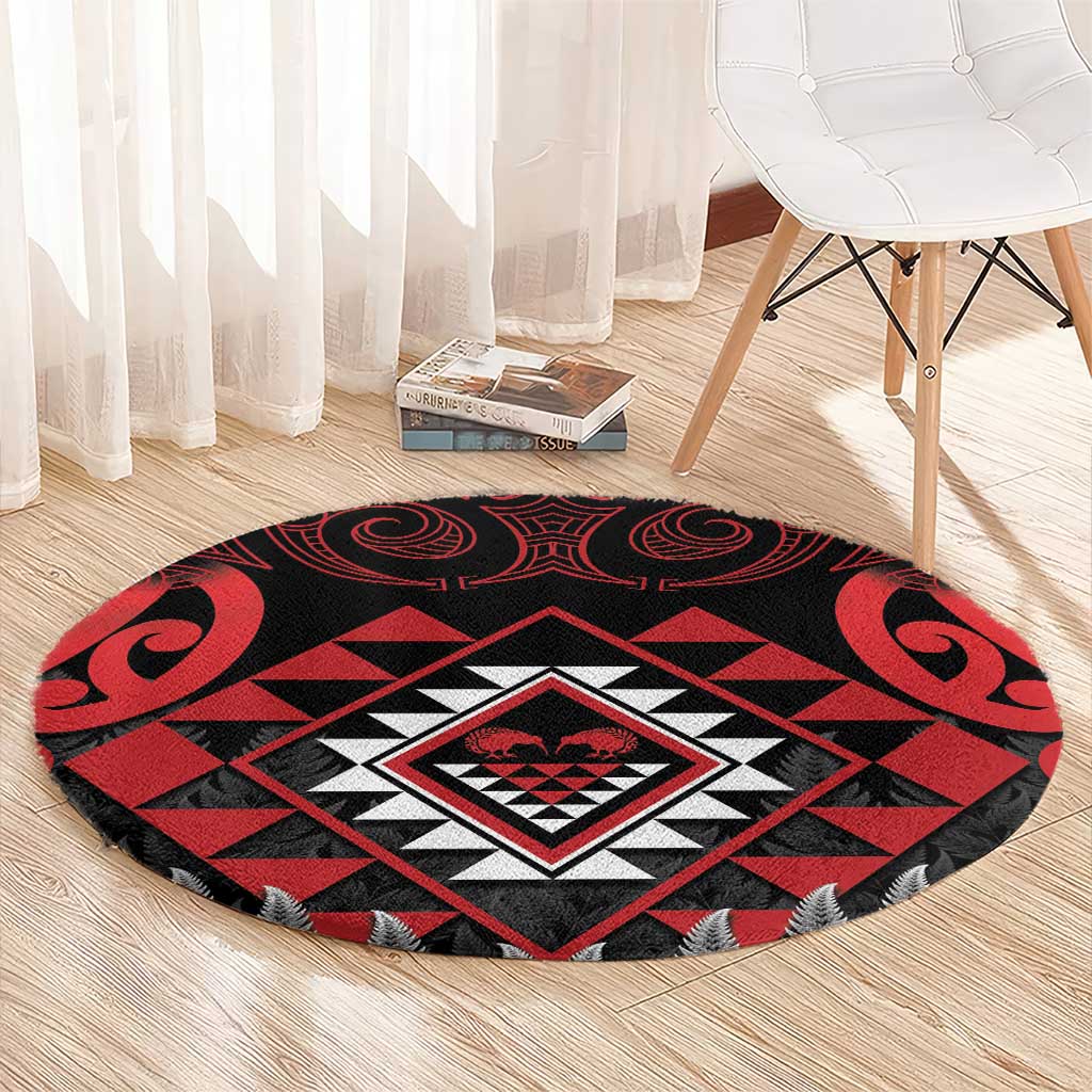 Aotearoa Kiwi Taniko Round Carpet Silver Fern With Maori Koru Pattern LT14 - Polynesian Pride