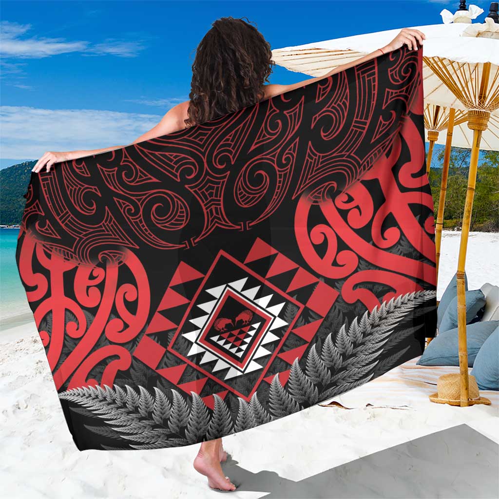 Aotearoa Kiwi Taniko Sarong Silver Fern With Maori Koru Pattern