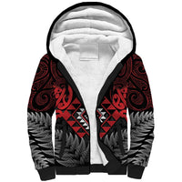 Aotearoa Kiwi Taniko Sherpa Hoodie Silver Fern With Maori Koru Pattern