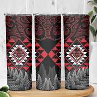 Aotearoa Kiwi Taniko Skinny Tumbler Silver Fern With Maori Koru Pattern
