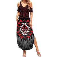 Aotearoa Kiwi Taniko Summer Maxi Dress Silver Fern With Maori Koru Pattern
