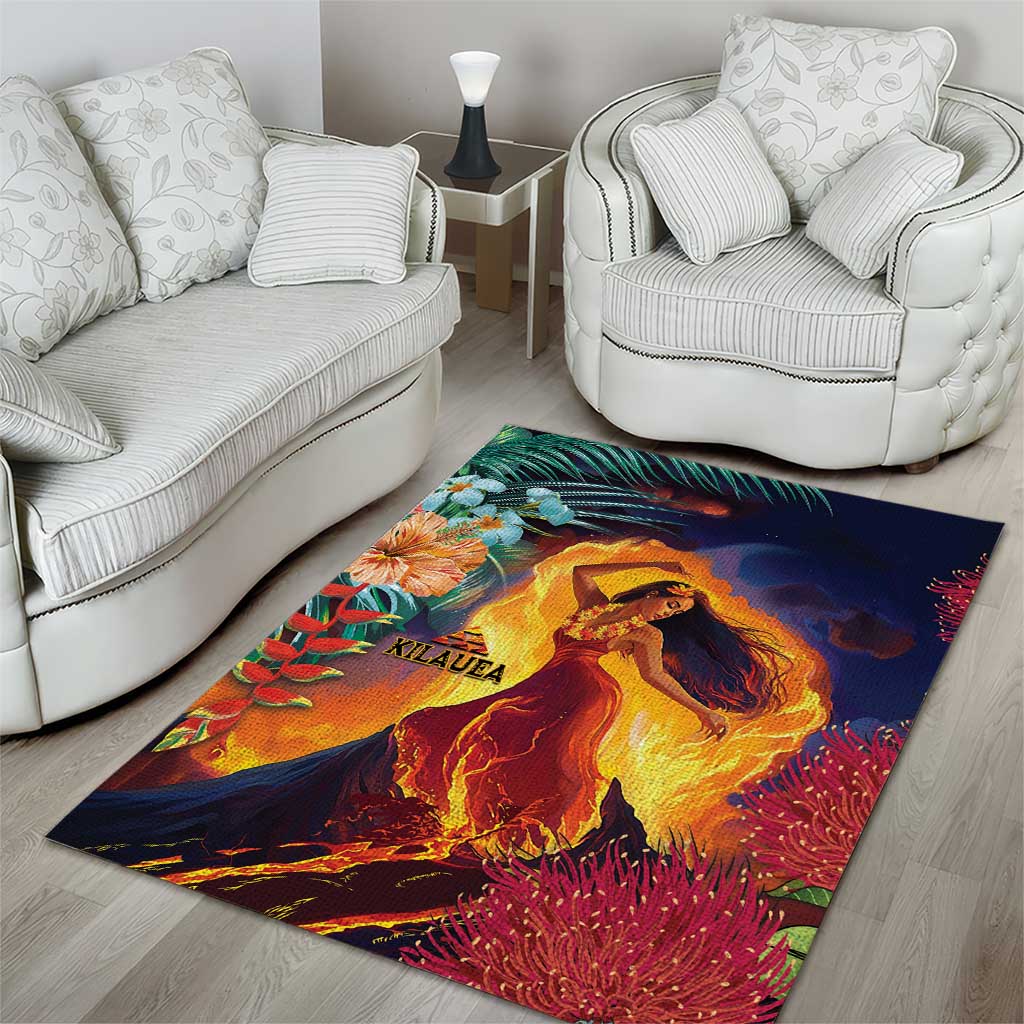 Hawaii Kilauea Big Islands Area Rug Pele Goddess With Tropical Flowers