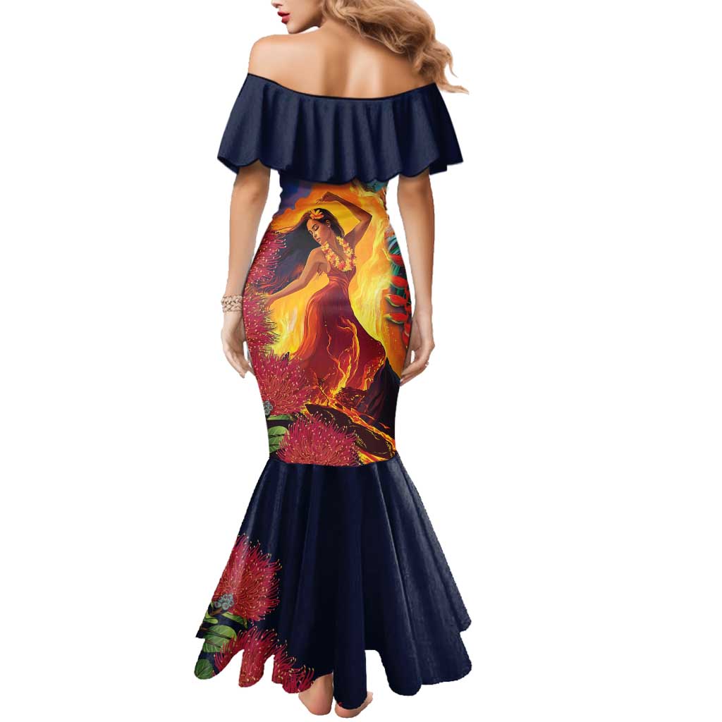 Hawaii Kilauea Big Islands Family Matching Mermaid Dress and Hawaiian Shirt Pele Goddess With Tropical Flowers
