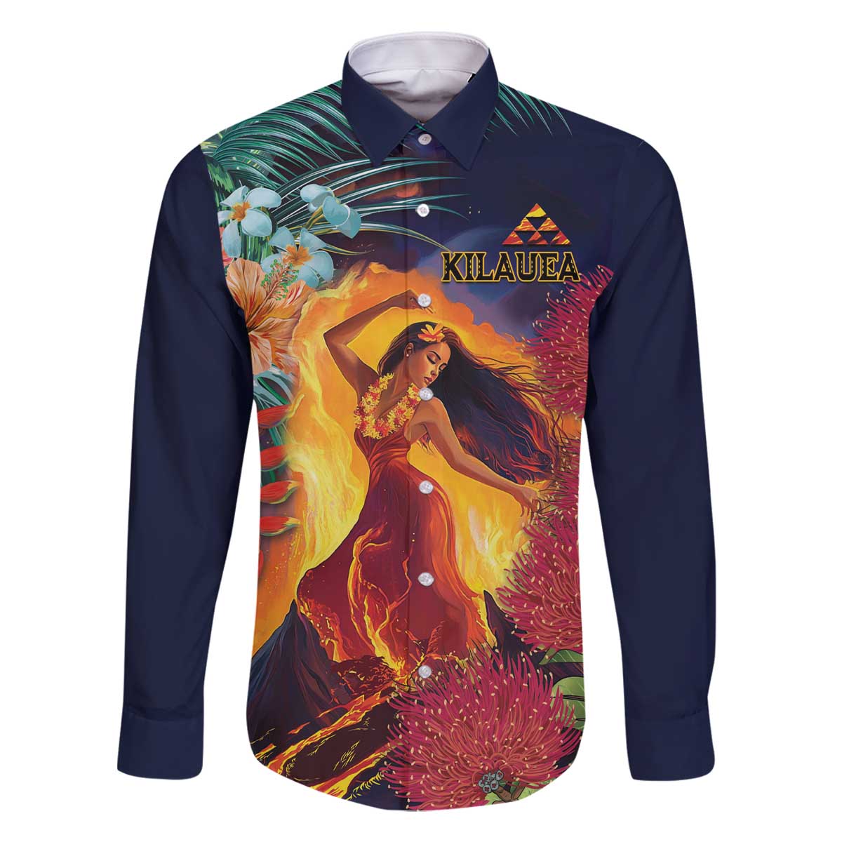 Hawaii Kilauea Big Islands Family Matching Off The Shoulder Long Sleeve Dress and Hawaiian Shirt Pele Goddess With Tropical Flowers