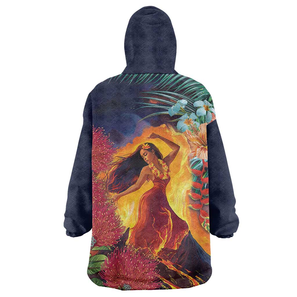 Hawaii Kilauea Big Islands Wearable Blanket Hoodie Pele Goddess With Tropical Flowers